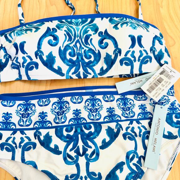 ANTONIO MELANI NWT Blue & White Mosaic 2 Piece Bikini Swim SET – Medium - Picture 2 of 5